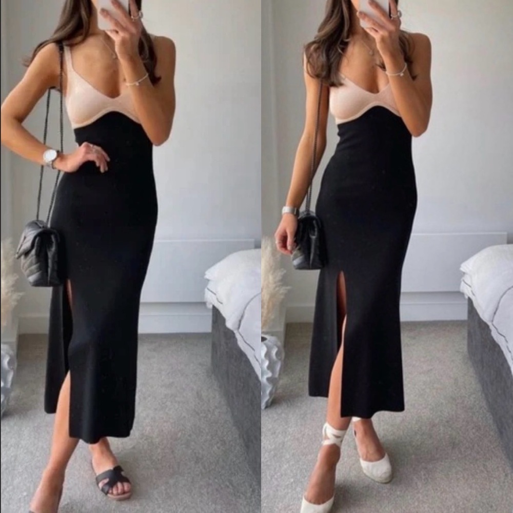 NWT Sweet Lemon Two-Tone Black Nude Bustier Slip Dress Sz M - Picture 2 of 10